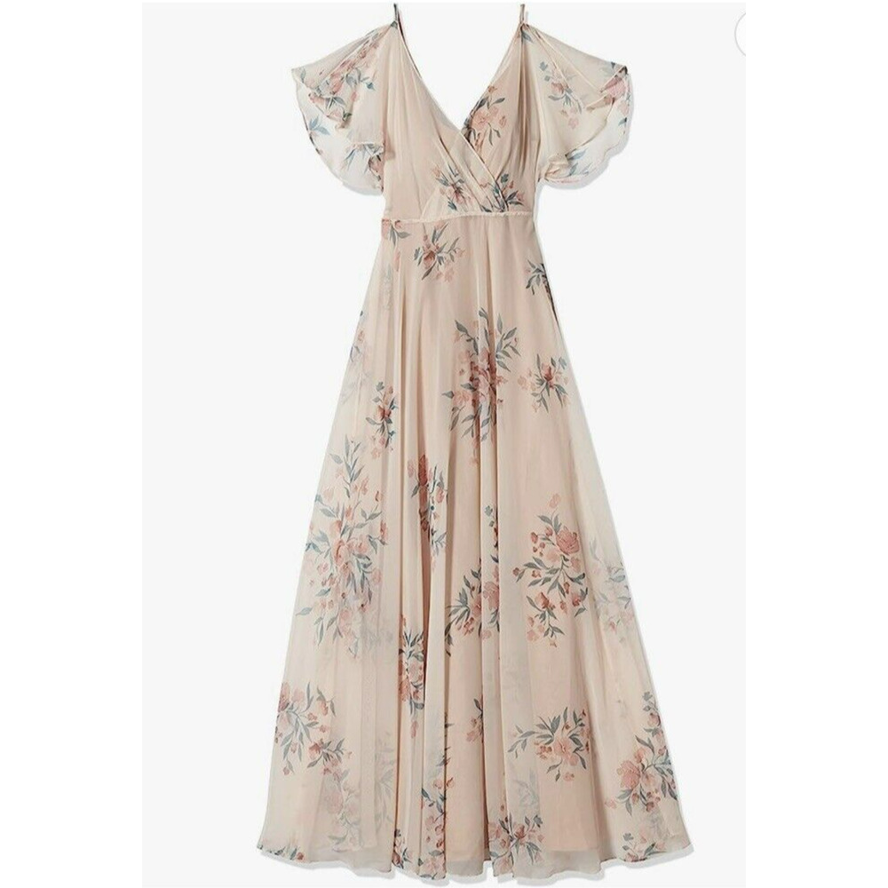 Jenny Yoo Collection Cassie Flutter Sleeve Maxi Dress Womens 12 Blush Floral